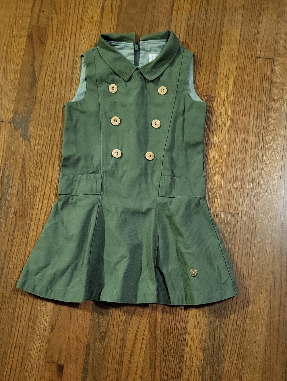 Double-Breasted Olive Green Sleeveless Girls' Dress